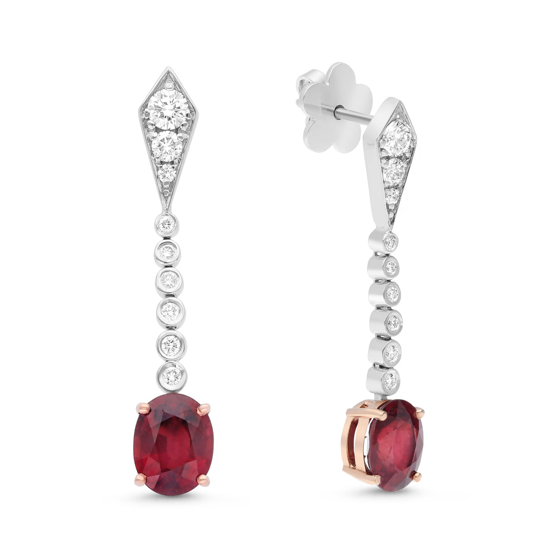 Cushion Cut Red Ruby Dangling Earrings - 3.7 Carat