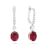 Cushion Cut Red Ruby Drop Earrings - 4 Carat