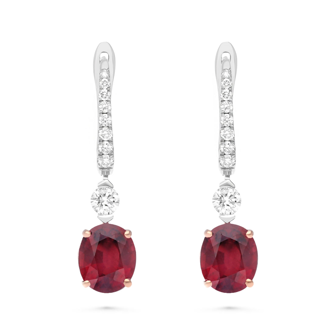 Cushion Cut Red Ruby Drop Earrings - 4 Carat