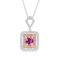 White and Rose Gold Pink Sapphire Pendant Necklace - 3.7 Carat