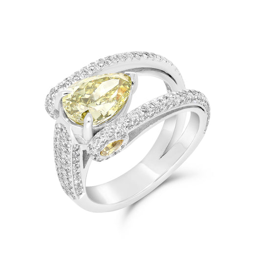 Fancy Yellow Pear Shaped Diamond Modern Style Tension Engagement Ring