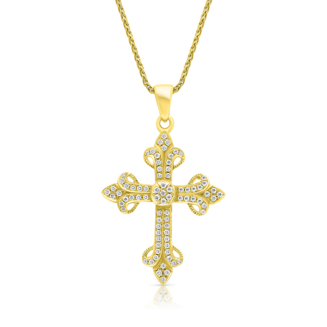 Diamond Fleur de Lys Cross Pendant Necklace - .40 Carat