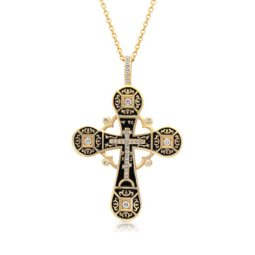 Two Sided Royal Eastern Orthodox Baptismal Cross Pendant - .45 Carat