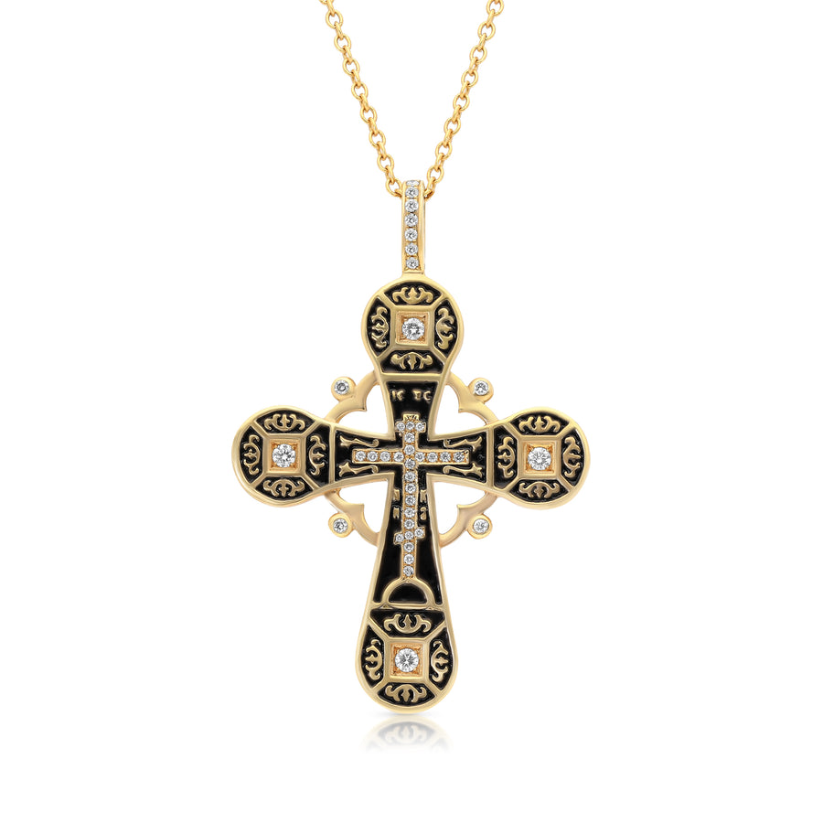 Two Sided Royal Eastern Orthodox Baptismal Cross Pendant - .45 Carat