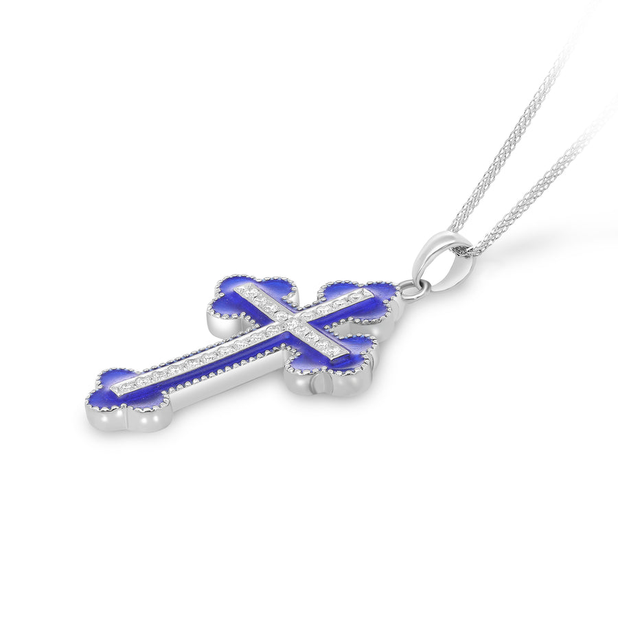 Blue Diamond Russian Orthodox Cross Pendant Necklace - .60 Carat
