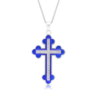 Blue Diamond Russian Orthodox Cross Pendant Necklace - .60 Carat