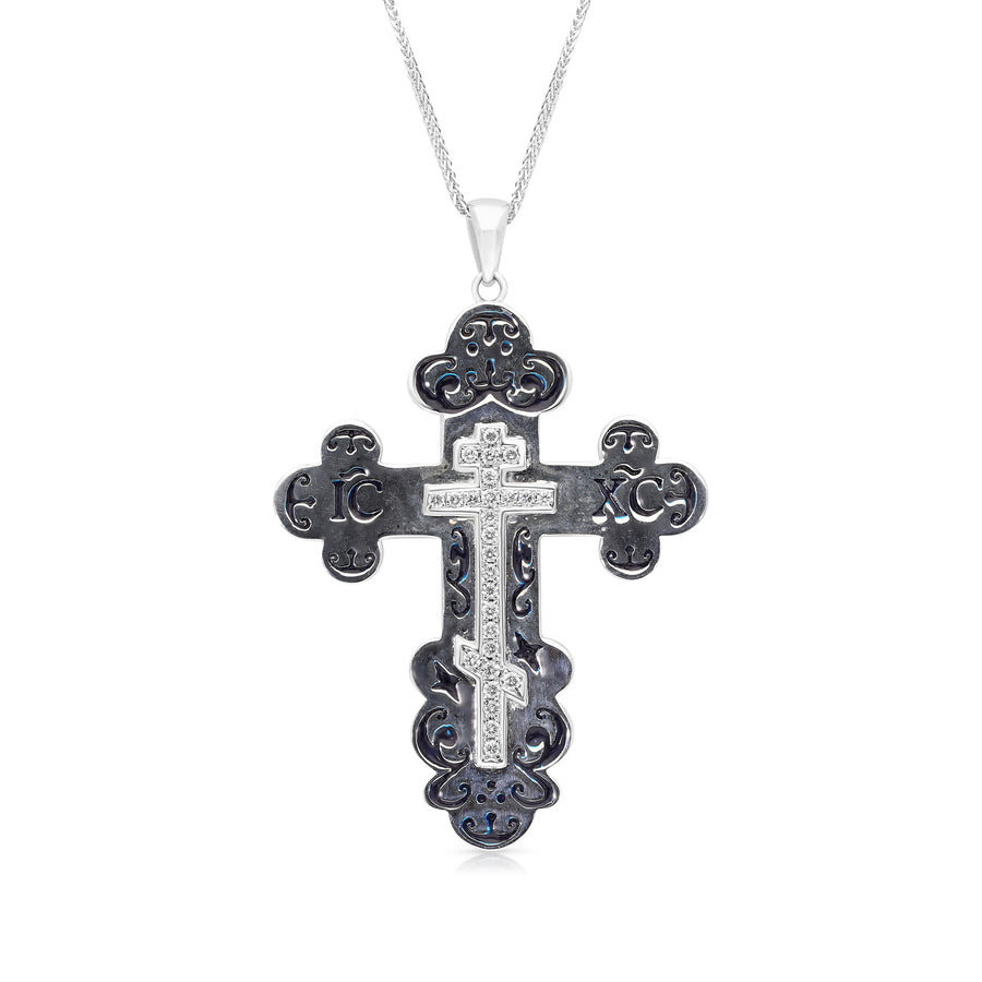 Diamond Russian Orthodox Cross Pendant Necklace - 1.5 Carat