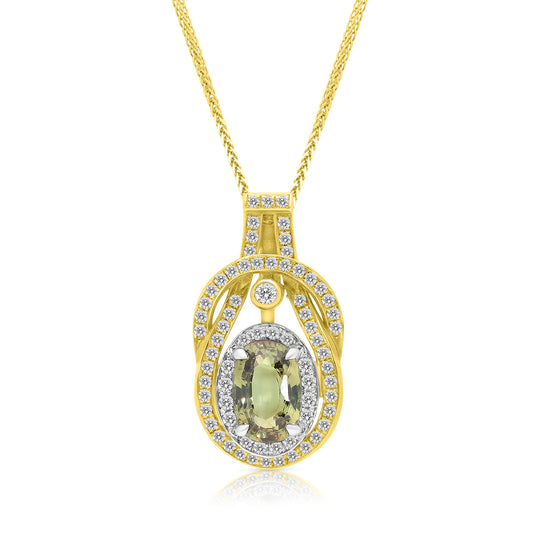 Paved Halo Oval Cut Alexandrite Pendant - 3.2 Carat