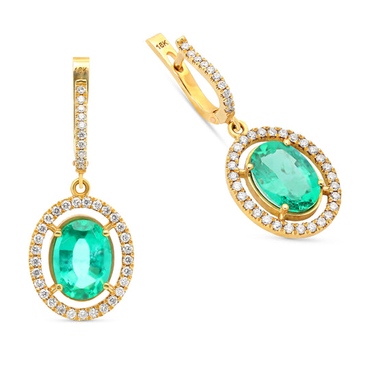 Oval Cut Green Emerald Drop Birthstone Earrings - 6 Carat