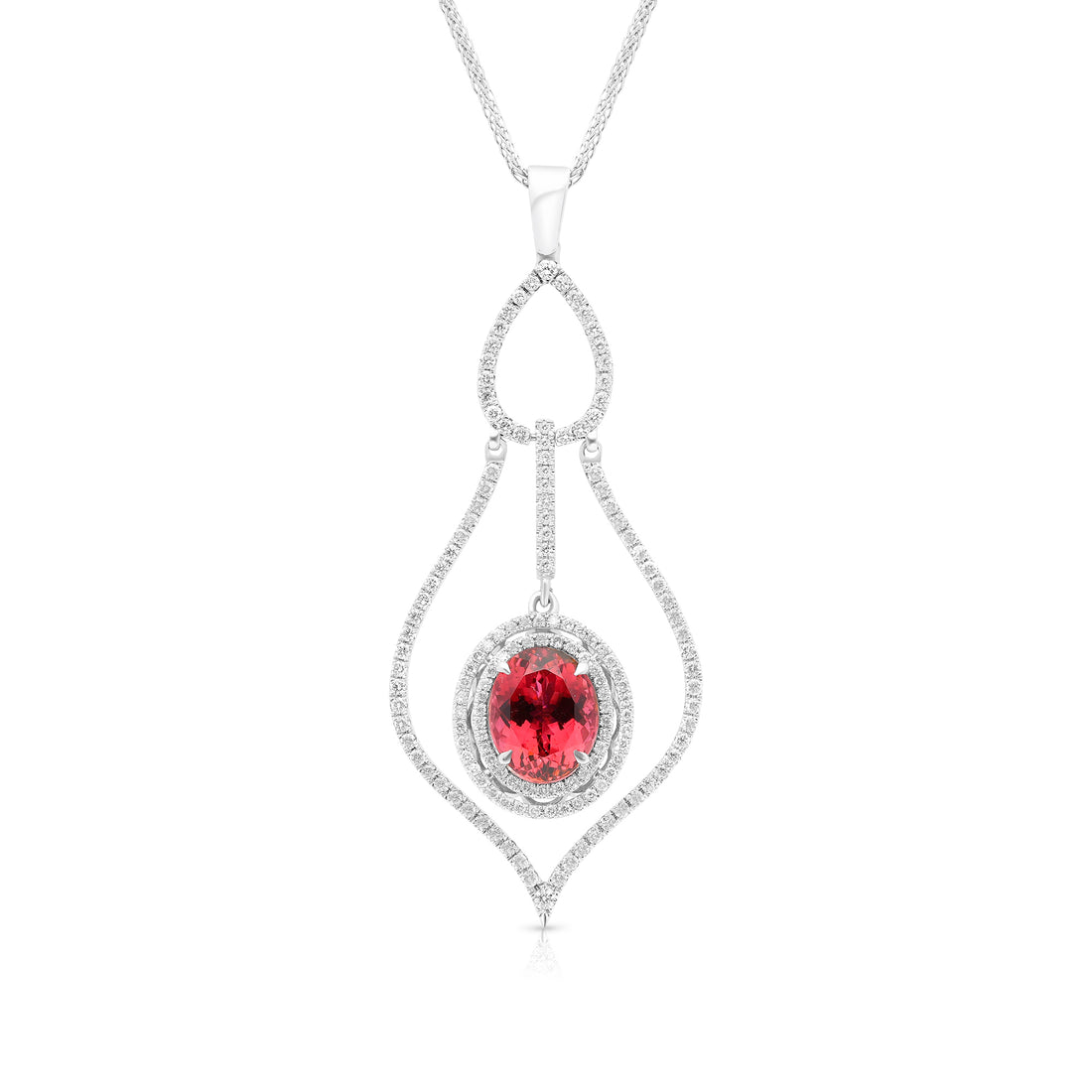 Diamond & Pink Tourmaline Pendant Necklace - 5 Carat
