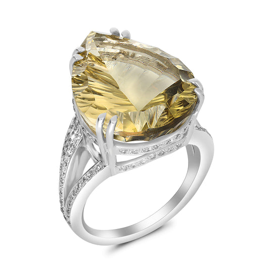 Pear Shape Green Quartz Gemstone Cocktail Ring