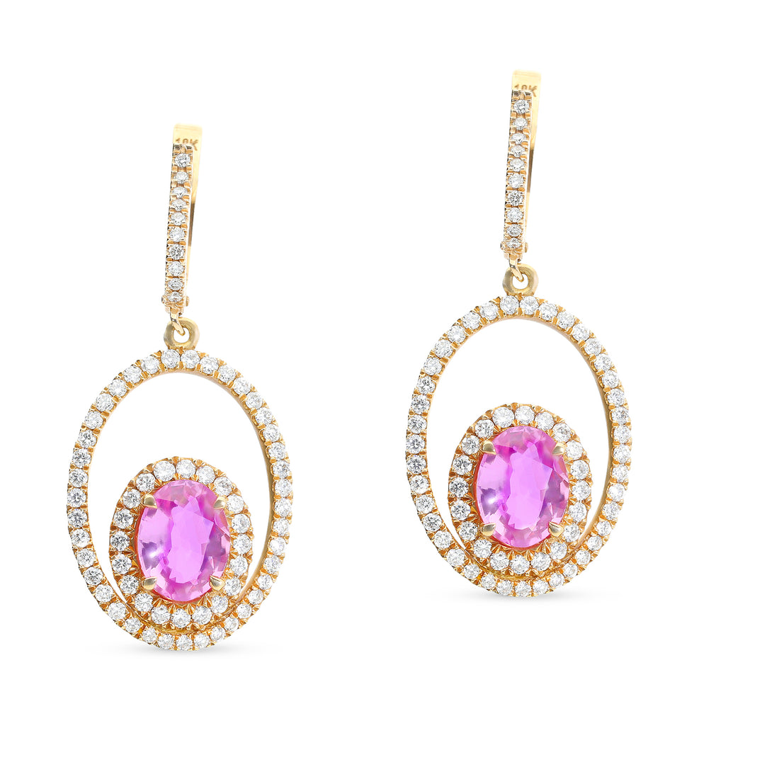 Double Oval Pink Sapphire Drop Earrings in Rose Gold - 5.3 Carat