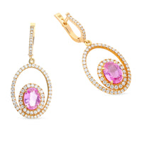 Double Oval Pink Sapphire Drop Earrings in Rose Gold - 5.3 Carat