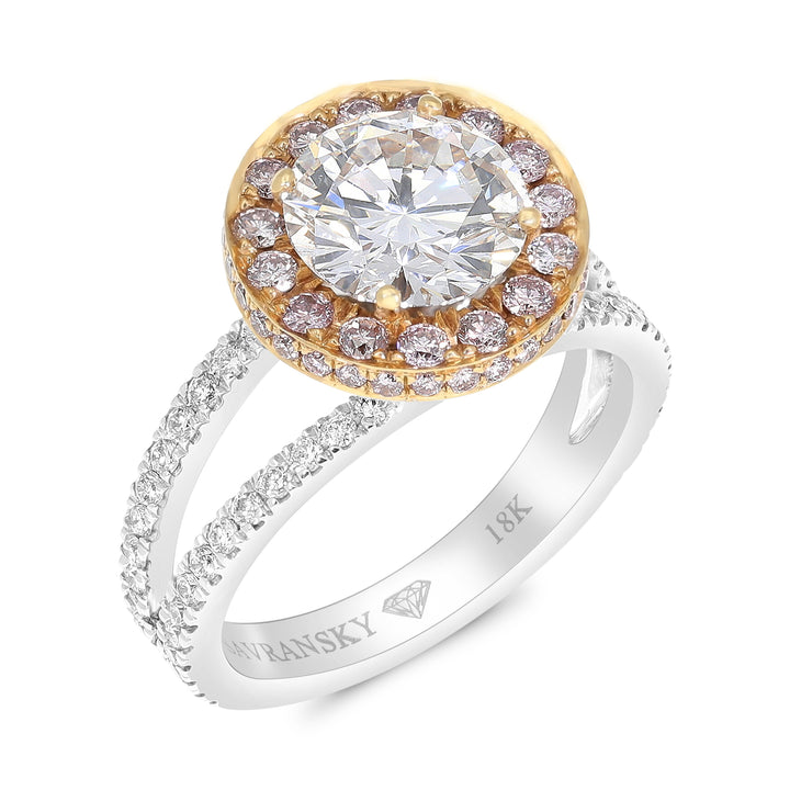 3,81 Carat Halo diamond Engagement ring Split shank  Fancy Pink Pave ring