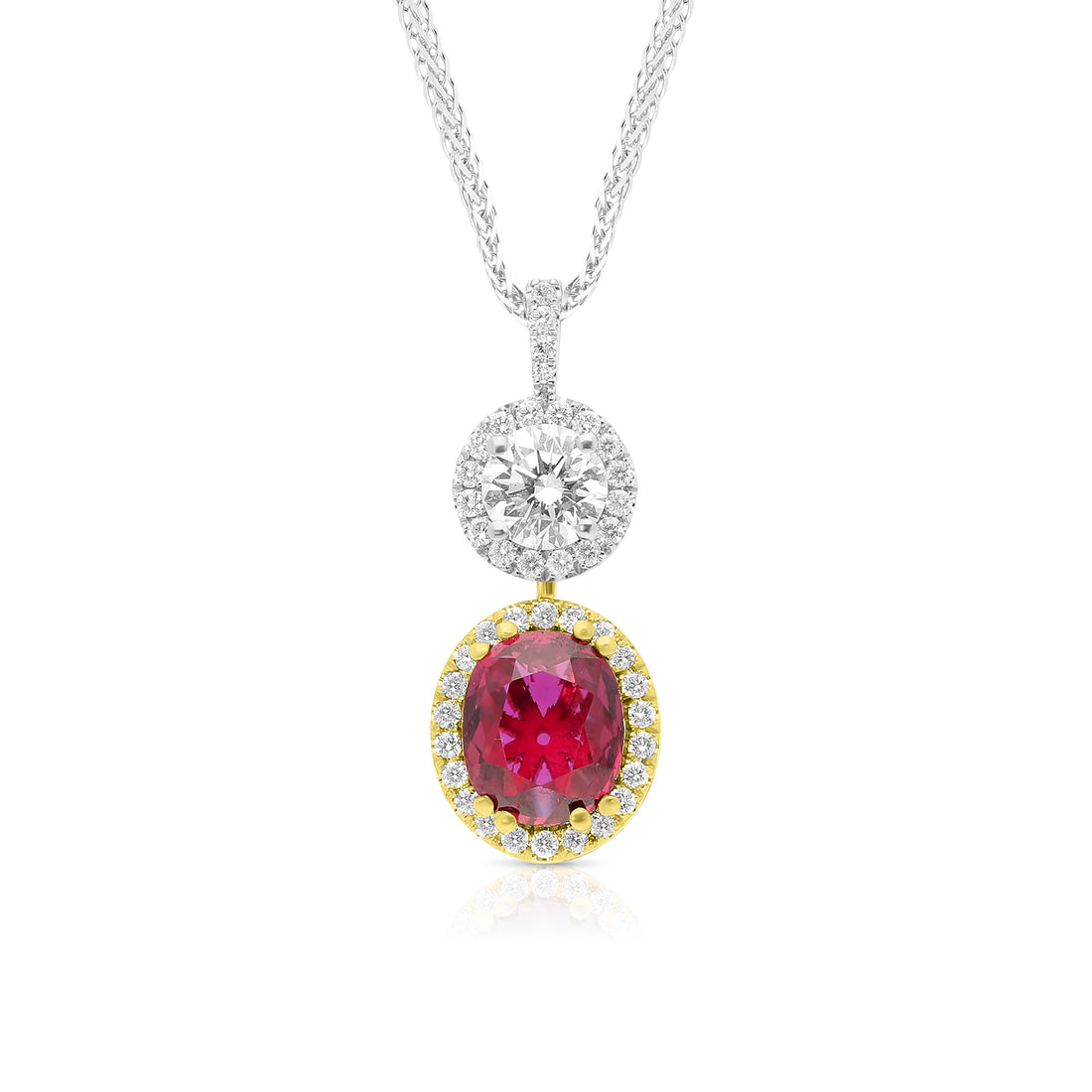 Double Stoned Diamond and Ruby Pendant Necklace -2.4 Carat