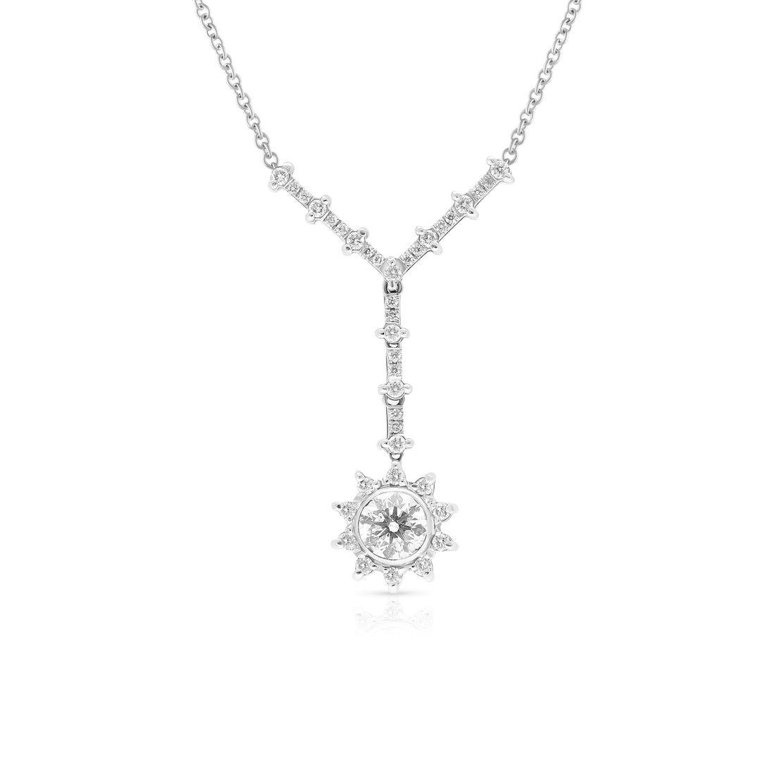 Round Brilliant Cut Diamond Drop Sun Pendant - 1.3 Carat