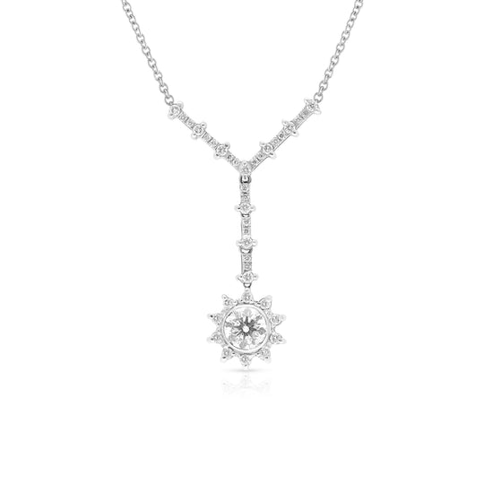 Round Brilliant Cut Diamond Drop Sun Pendant - 1.3 Carat
