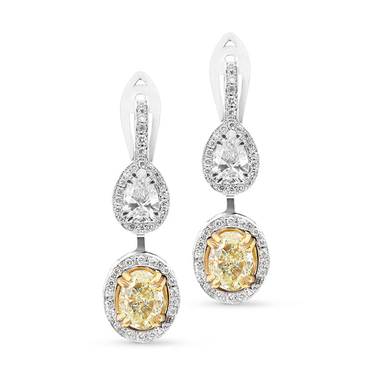 Canary Yellow and Diamond Double Drop Earrings - 3 Carat