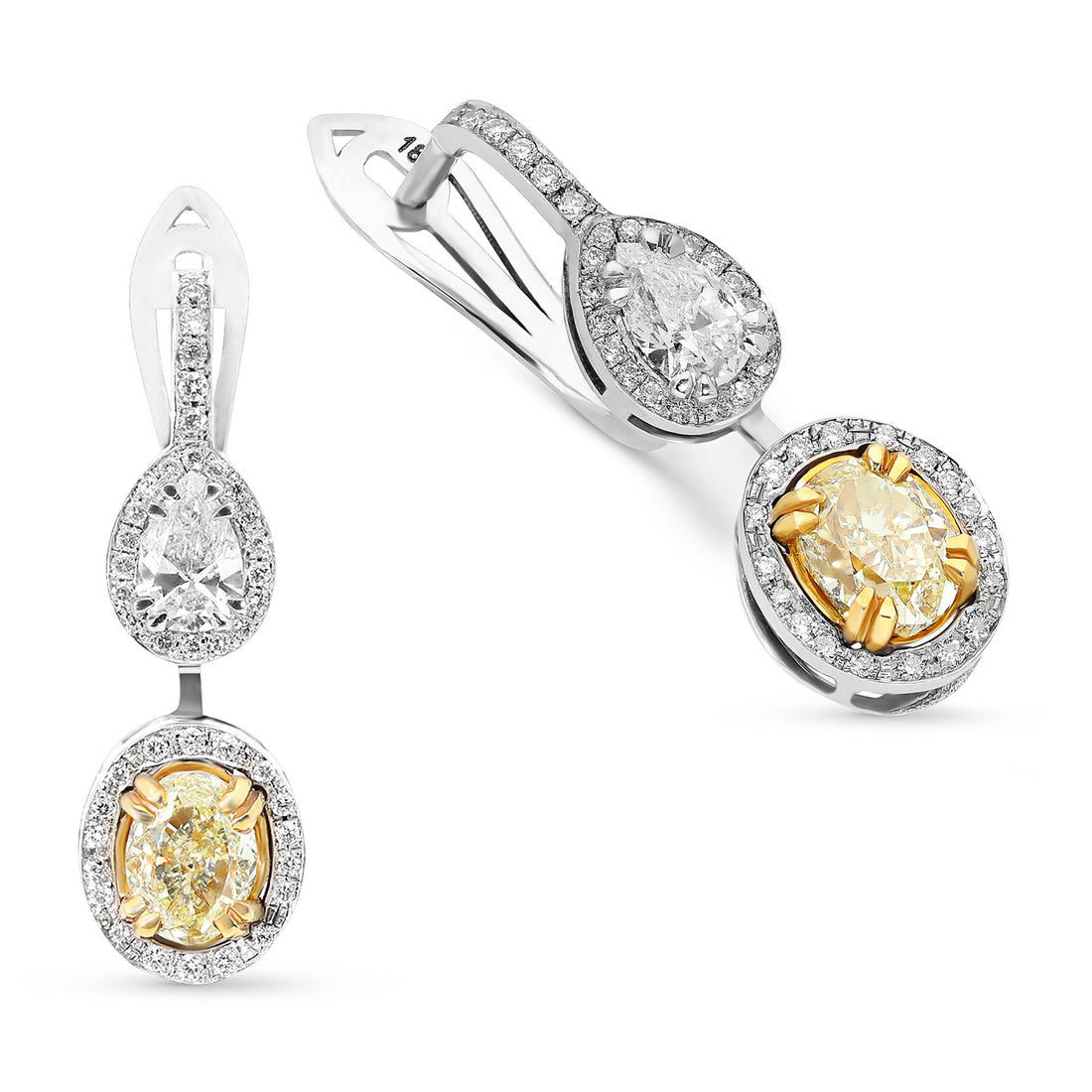 3 Carat Yellow Canary with Diamond halo Double Drop Earrings