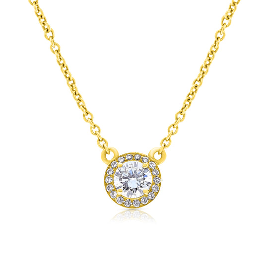 Yellow Gold Classic Diamond Halo Pendant - .70 Carat
