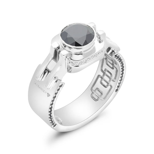 Men's Black Diamond White Gold Ring - 2.40 Carat
