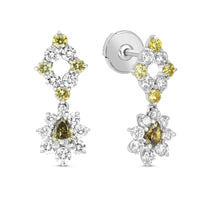 Floral Fancy Color Diamond Drop Earrings - 3 Carat
