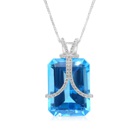 Natural London Blue Topaz Pendant Necklace - 33 Carat