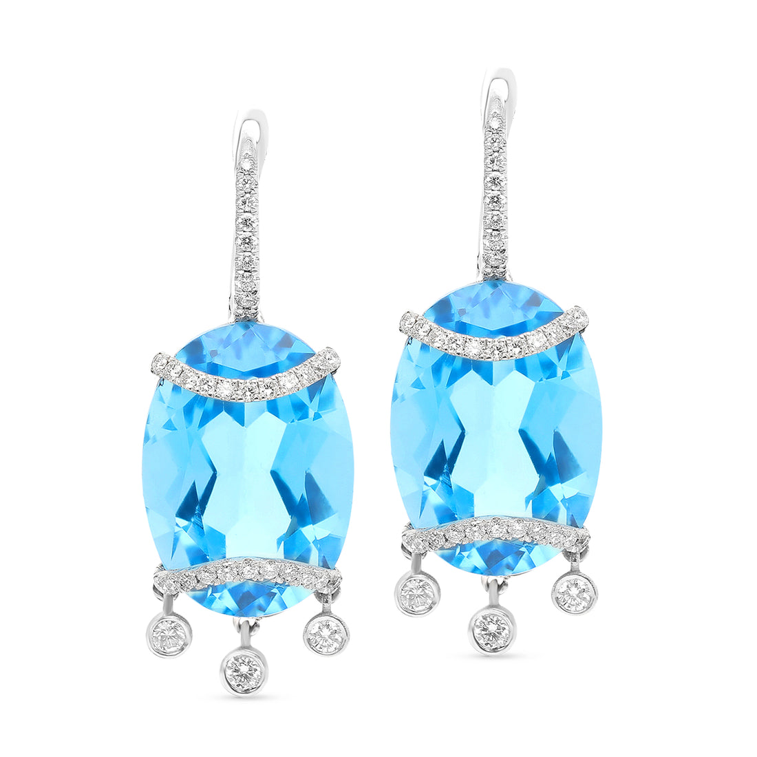 Oval Cut Blue London Topaz and Diamond Dangle Earrings - 38 Carat