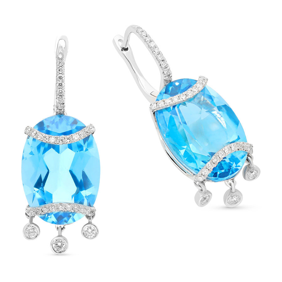 Oval Cut Blue London Topaz and Diamond Dangle Earrings - 38 Carat