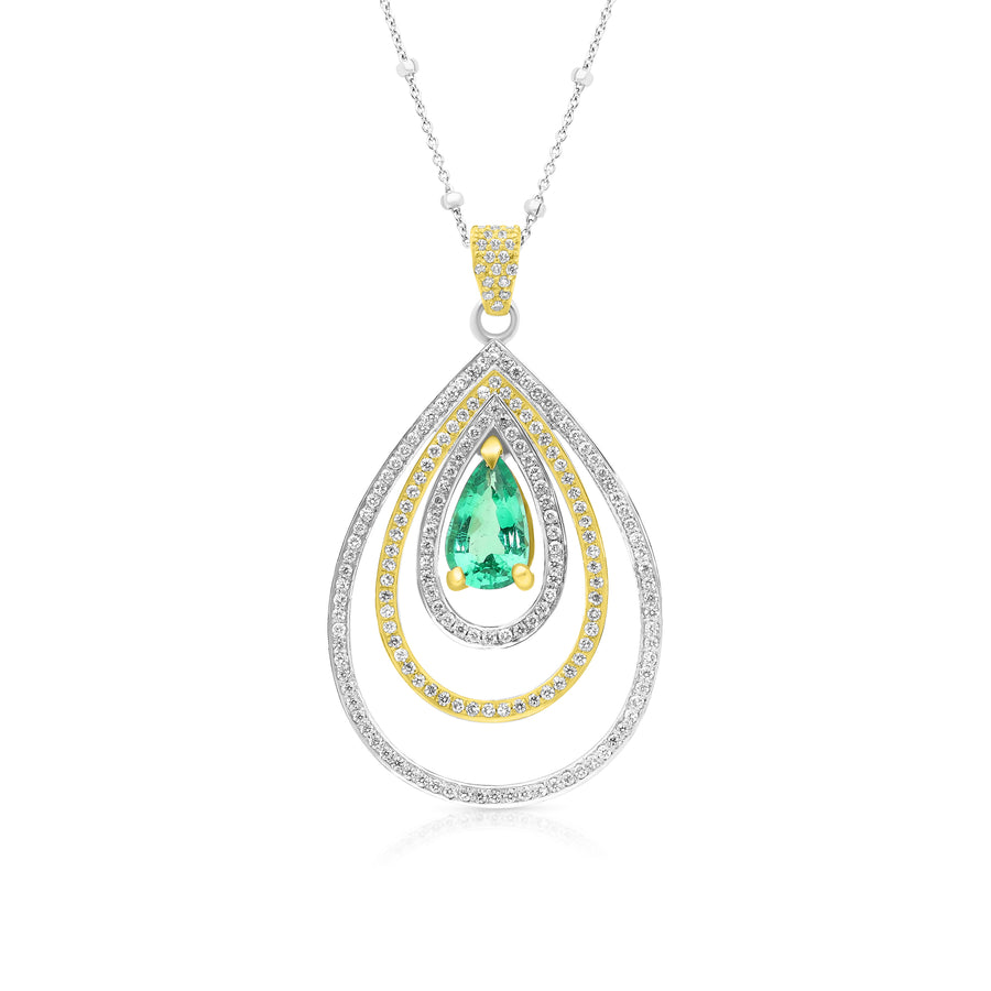 1.99 carat Pear Shape Natural Emerald Pendant Necklace