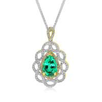 White and Yellow Gold Emerald Pendant Flower - 1.9 Carat