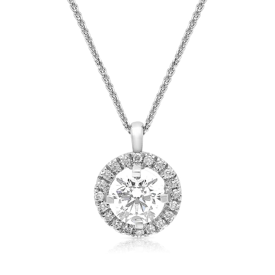 Diamond Halo Pendant Necklace - .92 Carat
