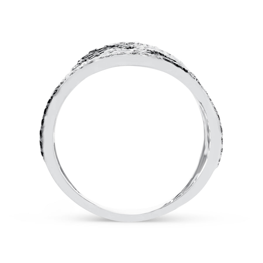 White and Black Diamond Elongated Filigree Ring