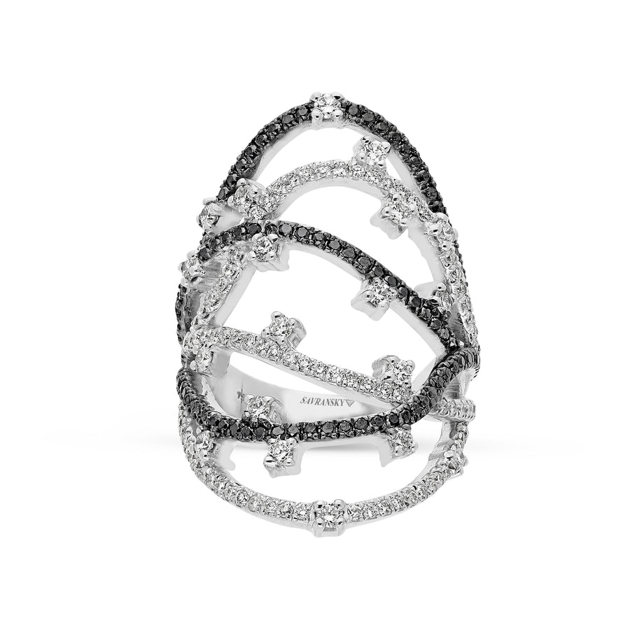 Fashion Multi Layer White & Black Diamond Ring