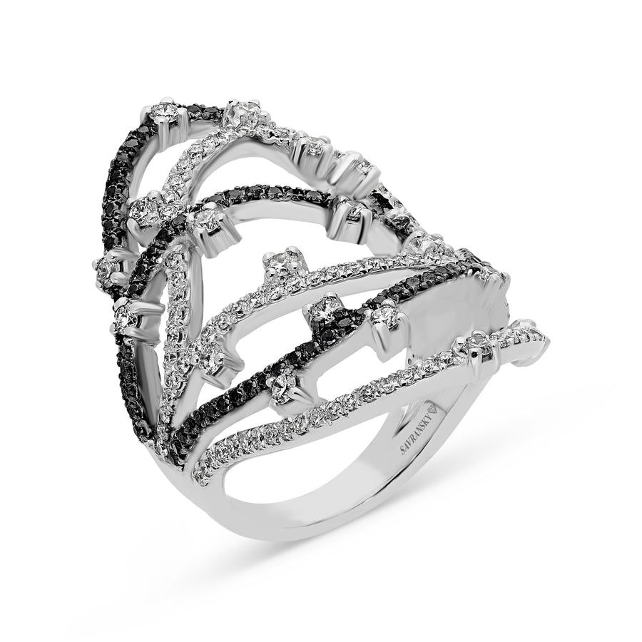 Fashion Multi Layer White & Black Diamond Ring
