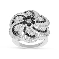 White and Black Diamond Flower Shaped Cocktail Ring