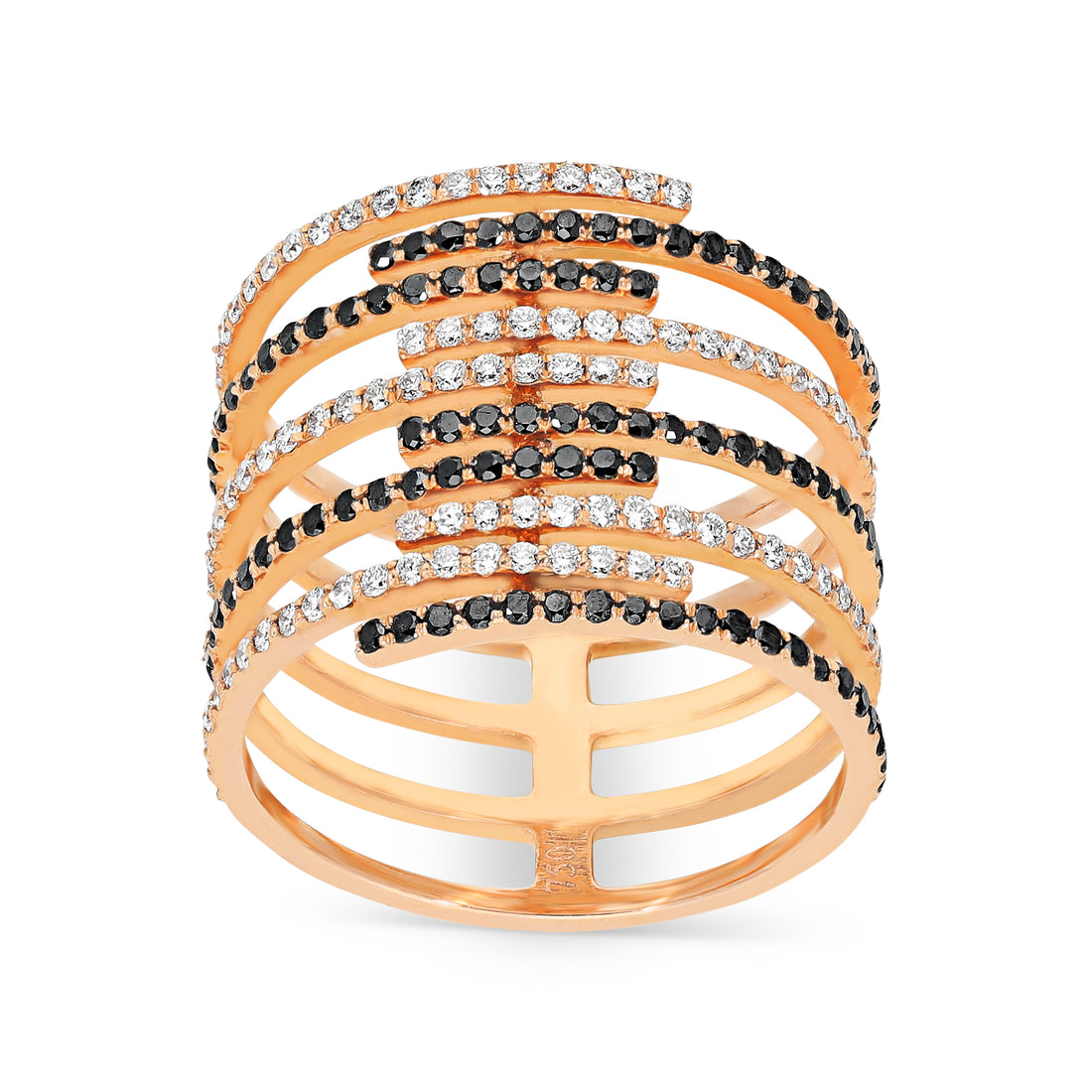 Rose Gold White and Black Diamond Multi Row Ring