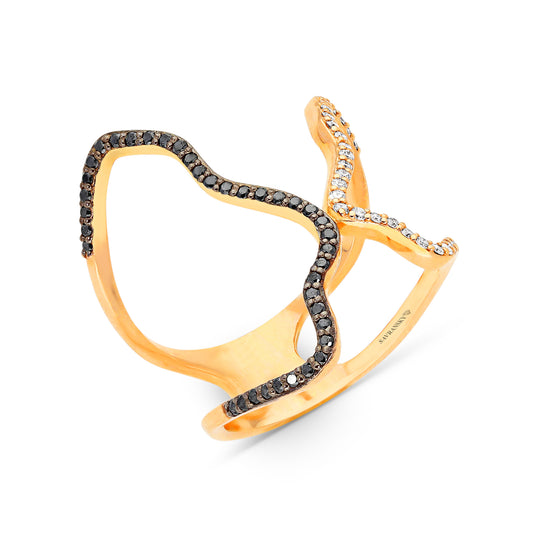 Butterfly Statement Rose Gold White and Black Diamond Ring