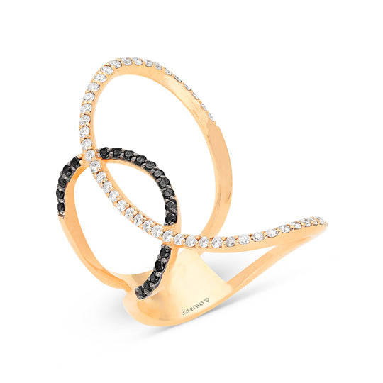 Rose Gold White and Black Diamond Ring