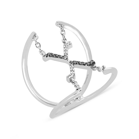 White and Black Diamond Cable Ring