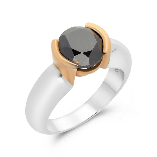Half Bezel Black Diamond Engagement Ring