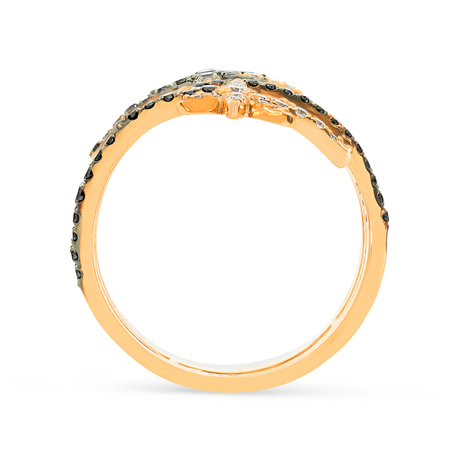 Rose Gold White and Black Diamond Multi Band Bypass Wrap Star Ring
