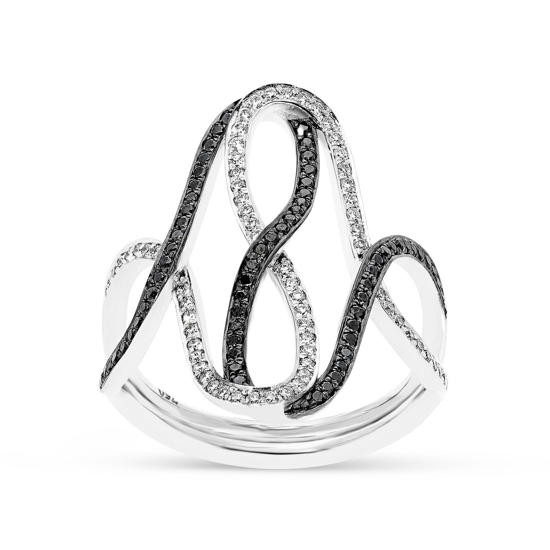 White and Black Diamond Infinity Loop Ring