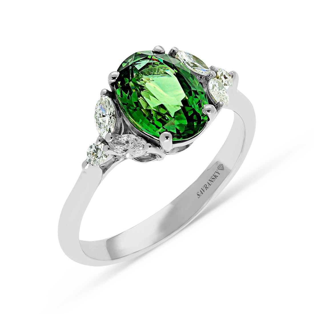 Oval Cut Natural Green Sapphire Birthstone Ring