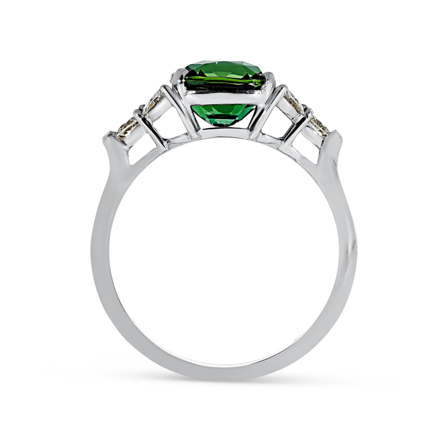 Dark Green Sapphire Gemstone and Diamond Ring