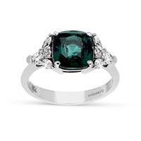 Dark Green Sapphire Gemstone and Diamond Ring