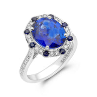 Oval Cut Cultured Blue Sapphire Cathedral Set Birthstone Halo Ring