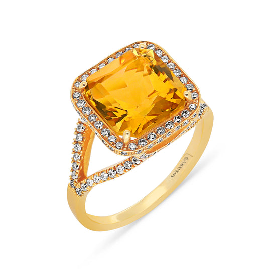 Cushion Cut Citrine Birthstone Ring