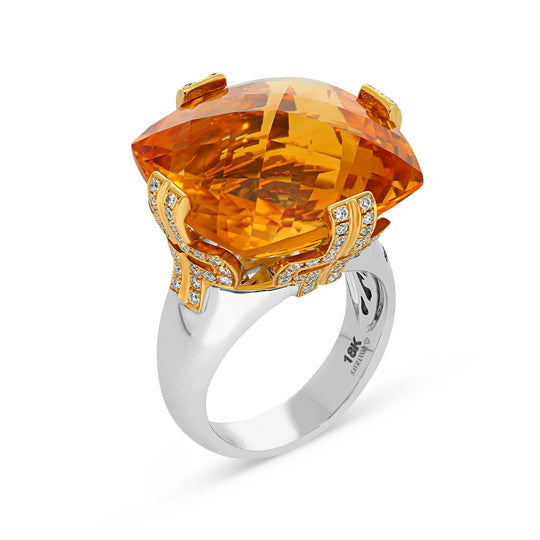 Cushion Cut Orange Citrine Statement Birthstone Ring - 28.7 Carat