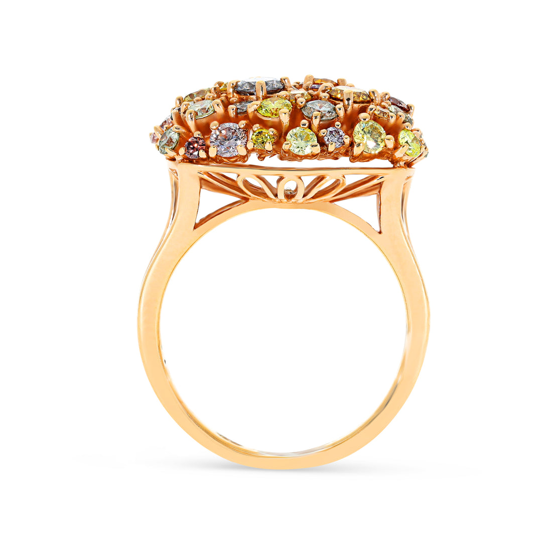 Rose Gold Multi Colored Diamond Cluster Ring